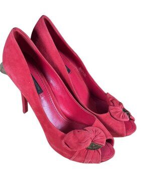 Louis Vuitton Red Suede Catania Peep Toe Platform Pumps Heels Size 38
